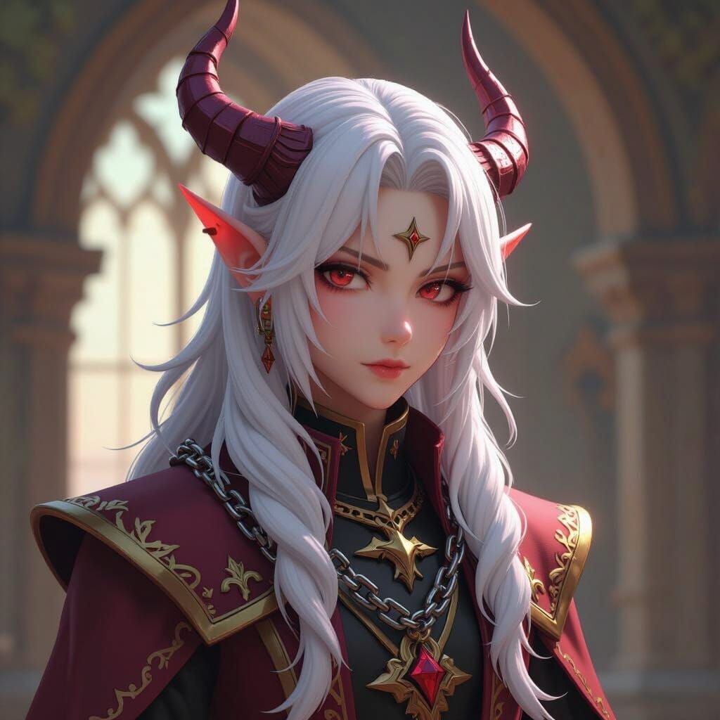 Demonic Figure with Neck Chain and Broken Horn Chain in 3D A...