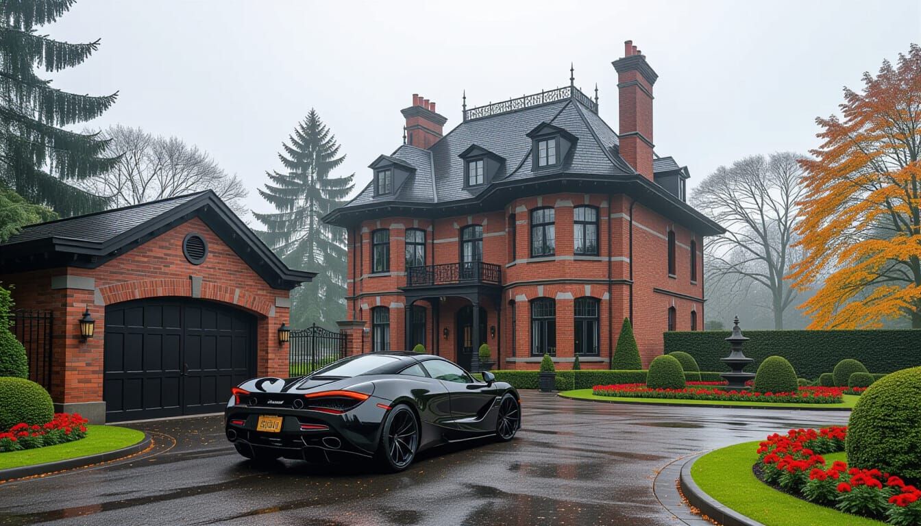 Victorian Chateau with McLaren in Misty Autumn Garden