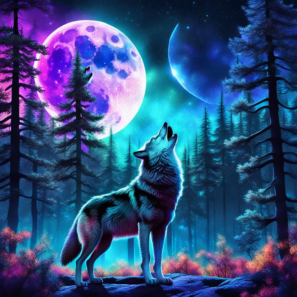 Ethereal Wolf Illuminated by Celestial Light