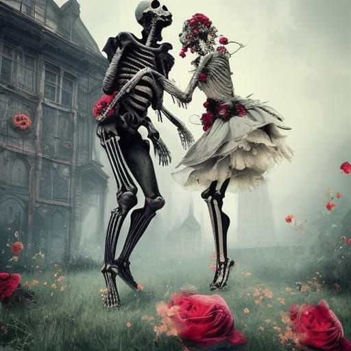 Dancing skeleton couple