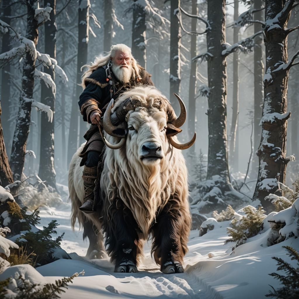Dwarf Rider on Albino Ox, Fantasy Concept Art
