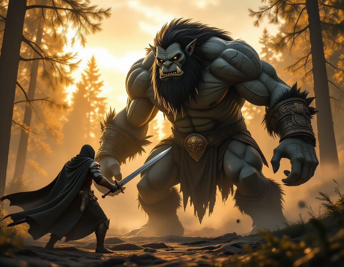 Boss battle with a giant troll