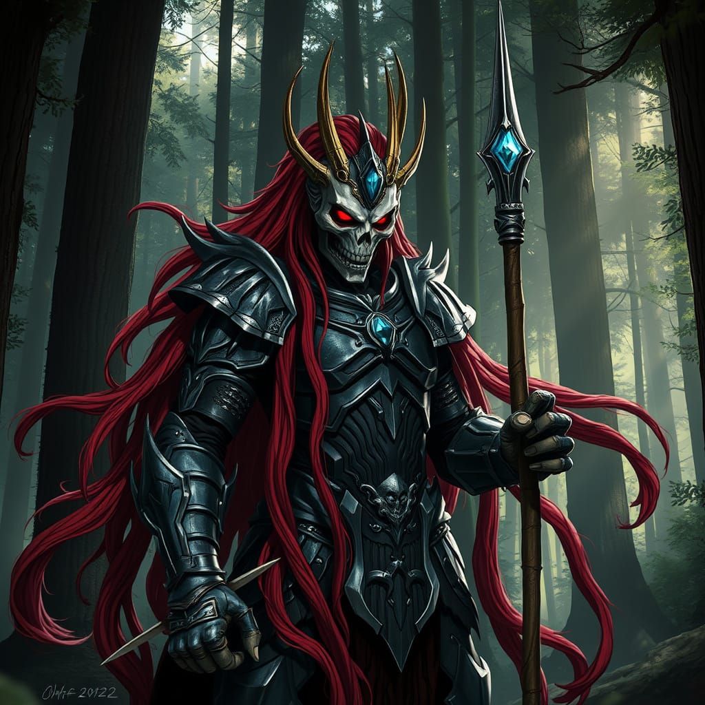 Dark Fantasy Warrior in Red Hair and Armor