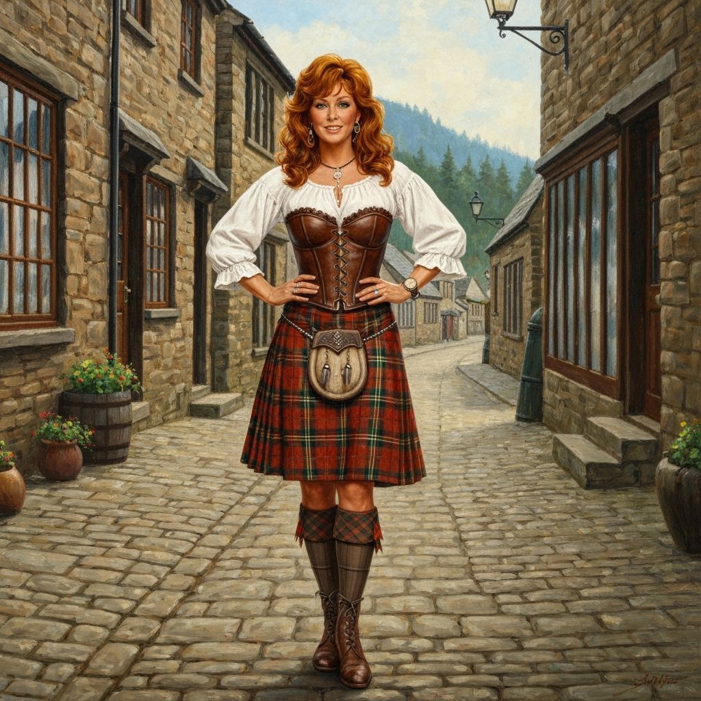 Reba McEntire in Scottish Village Impressionist Oil Painting