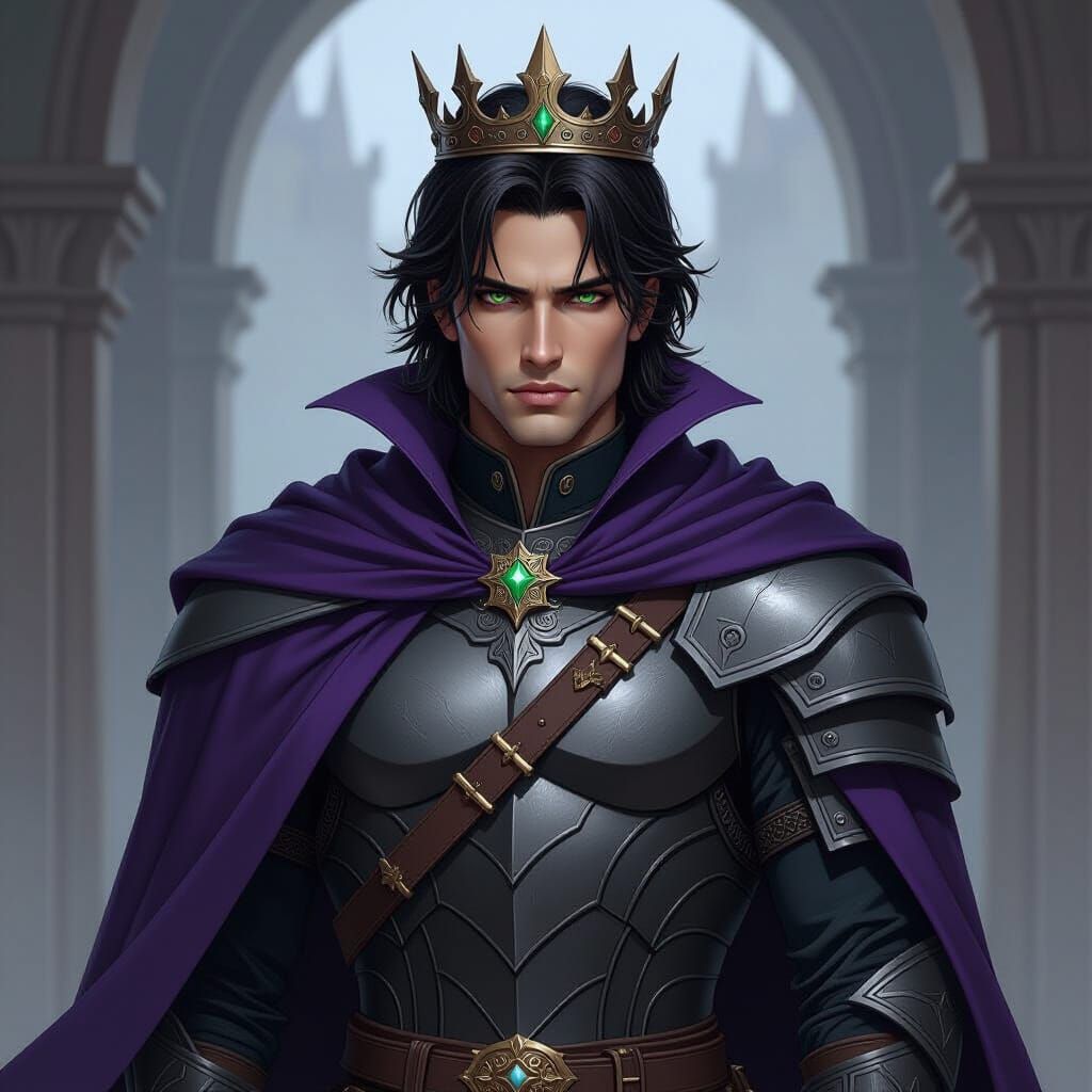 Stern Warrior Prince in Dark Violet and Slate Gray Armor