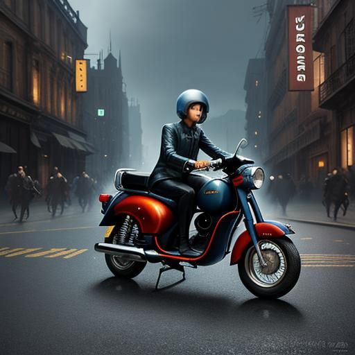 1960s Fashion Mods and Scooters Digital Painting