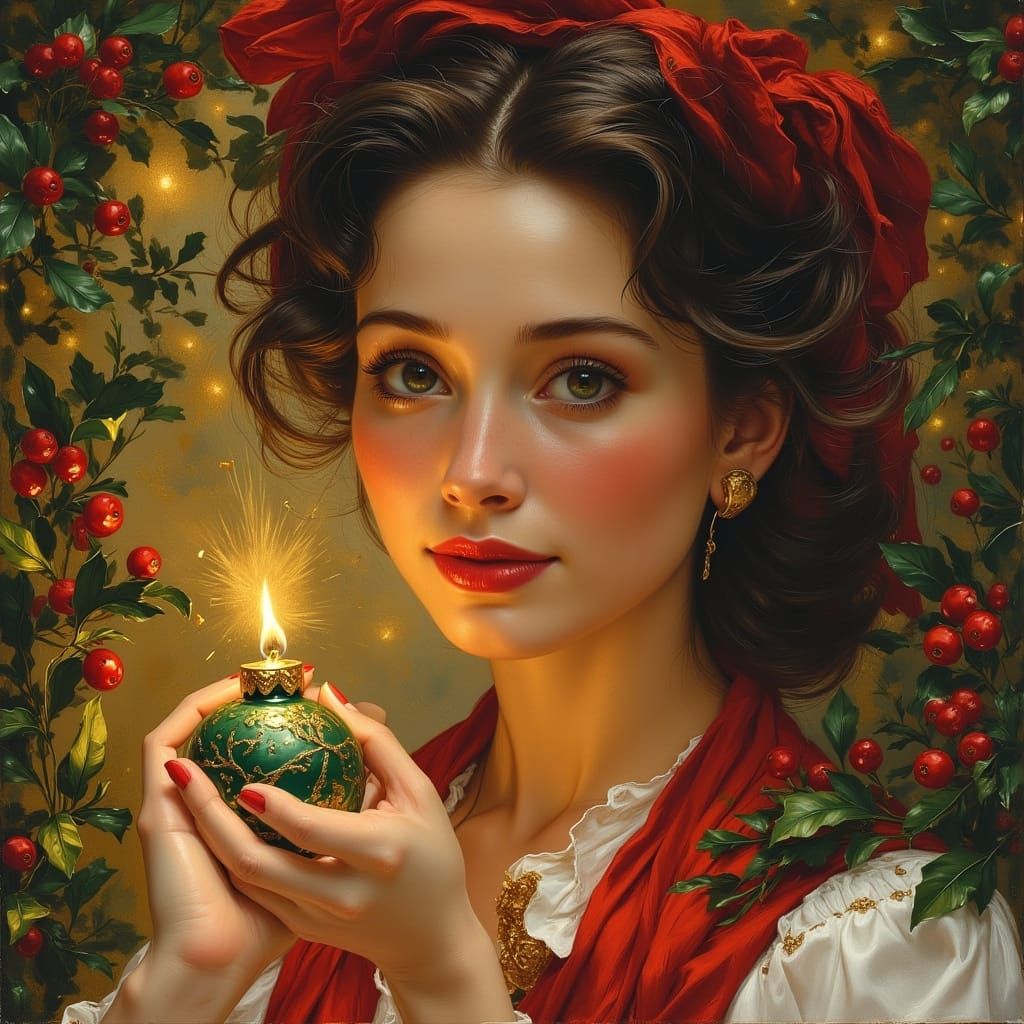 happy expression Tissot paint a beautiful woman hold a beaut...