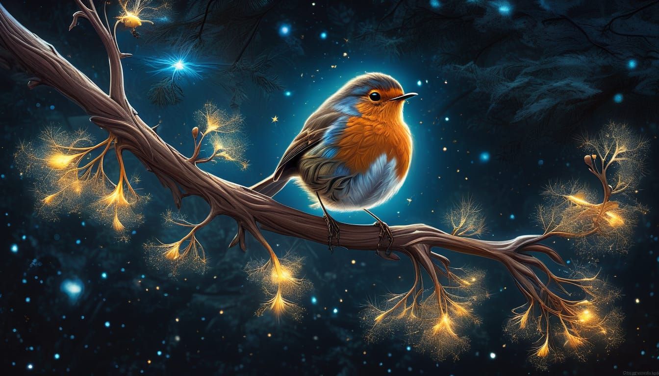 Celestial Robin On Galaxy Tree