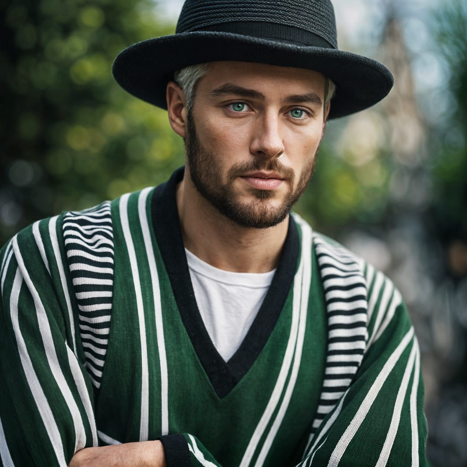 Semi-Realistic Portrait of a Handsome Man in a Breton Sweate...