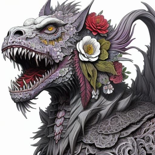 Whimsical Fantasy Feral Floral in Line Art Style