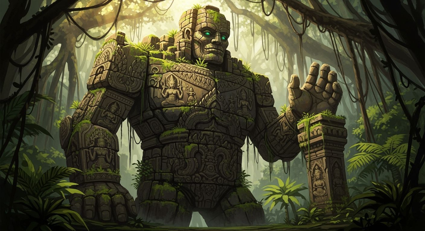 Khmer Earth Golem in Jungle, Mystical Realism
