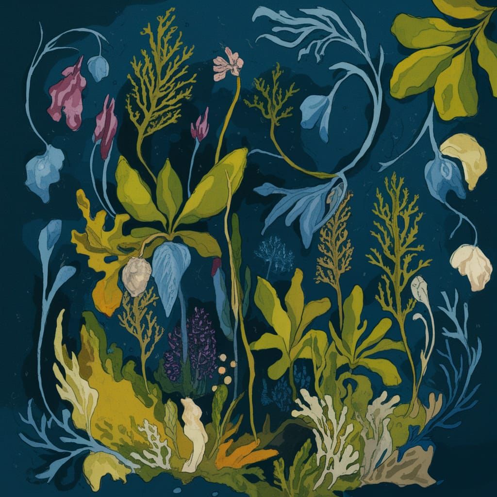 Delicate Indigo Moss Art Design