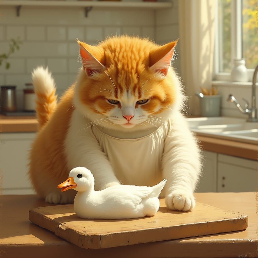 Gentle Feline Massage in a Cozy Kitchen