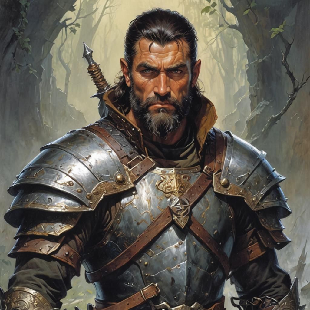 Frazetta-Inspired Portrait of a Half-Elf Warrior