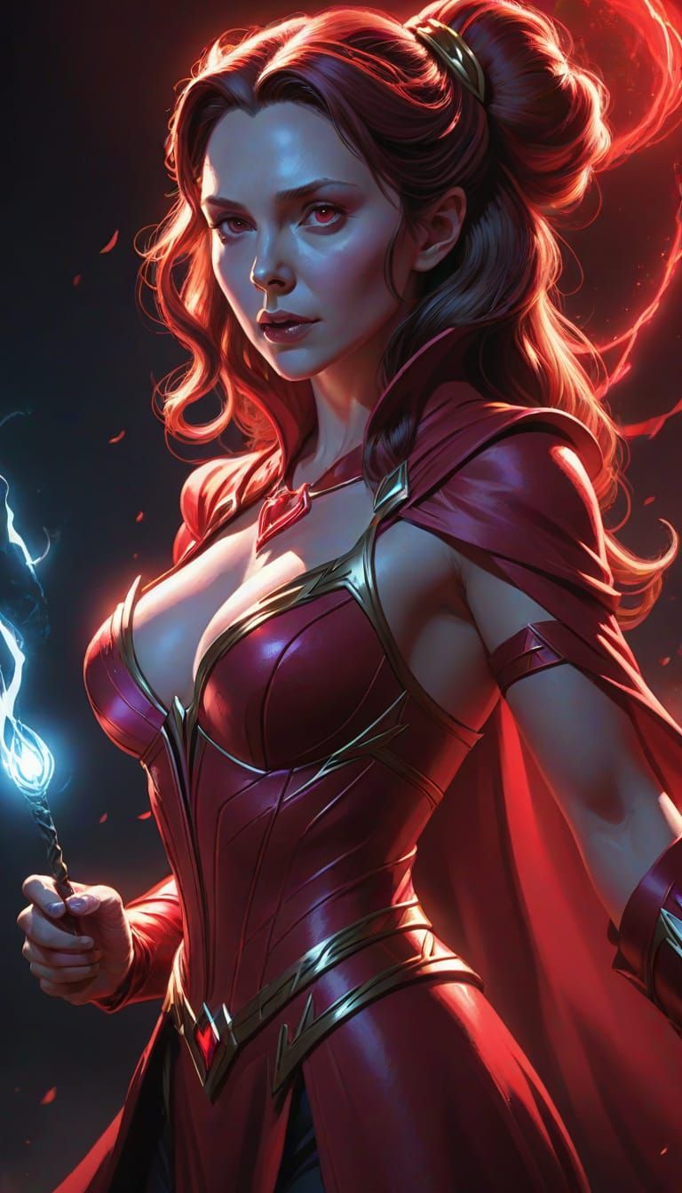 Scarlet Witch Casting a Spell in Anime Style
