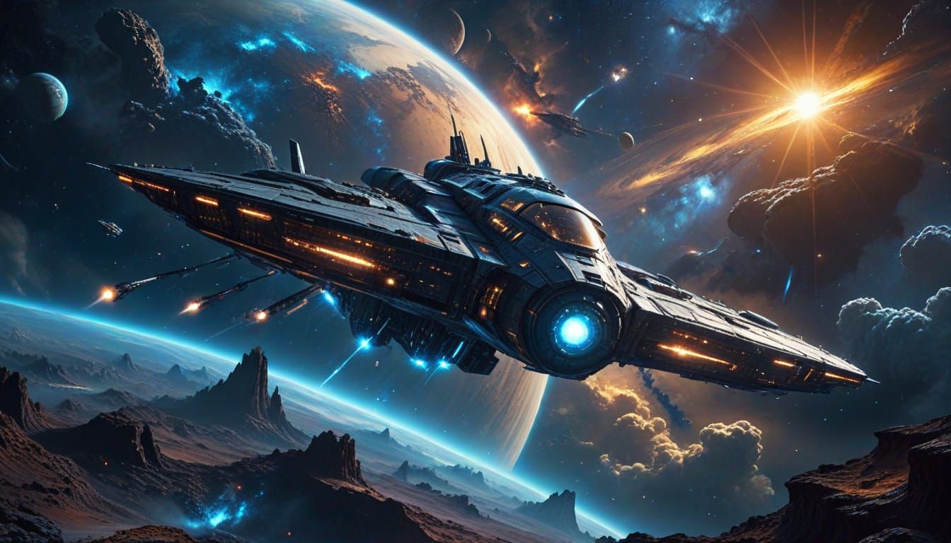 Cyberpunk-Inspired Space Cruiser Embarks on a Journey Throug...