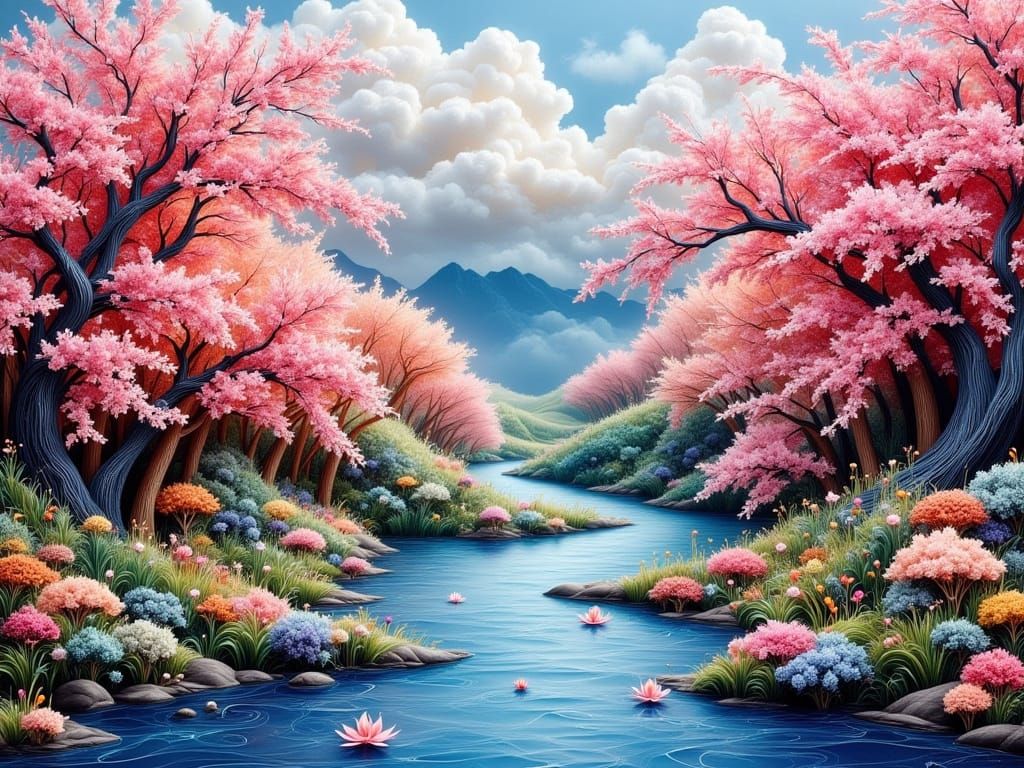 Dreamy Cherry Blossom Garden in Quilling Style