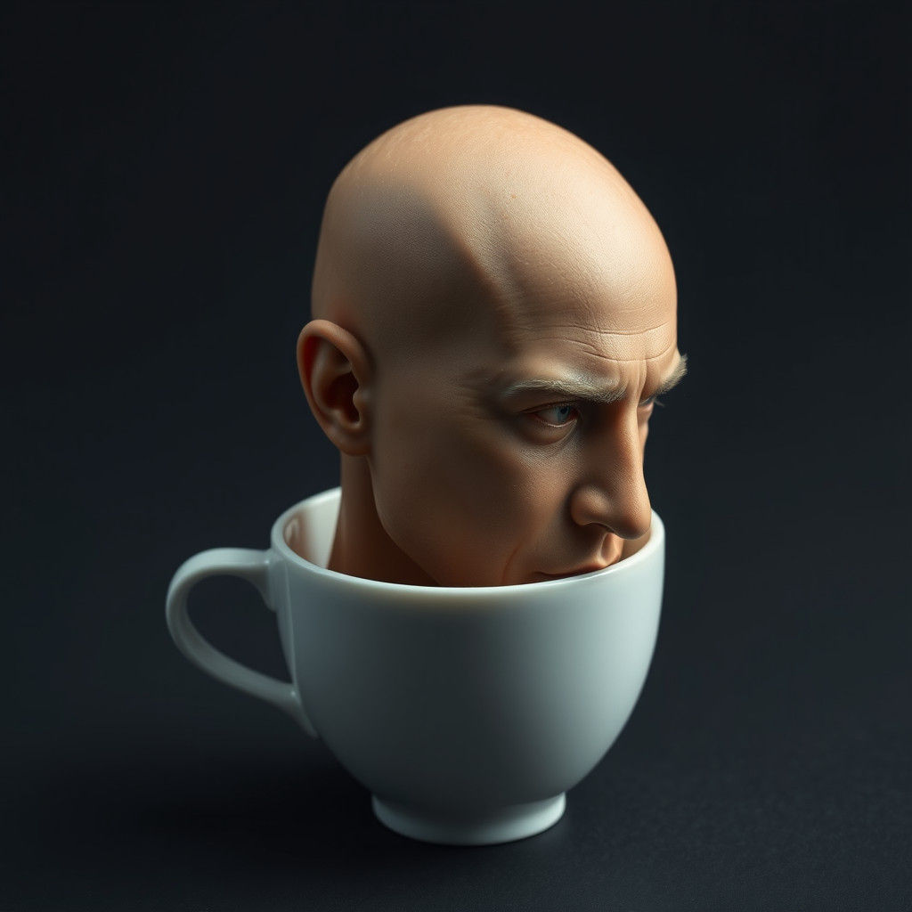 Eggcup with Bald Head in Hyperrealistic 3D Rendering