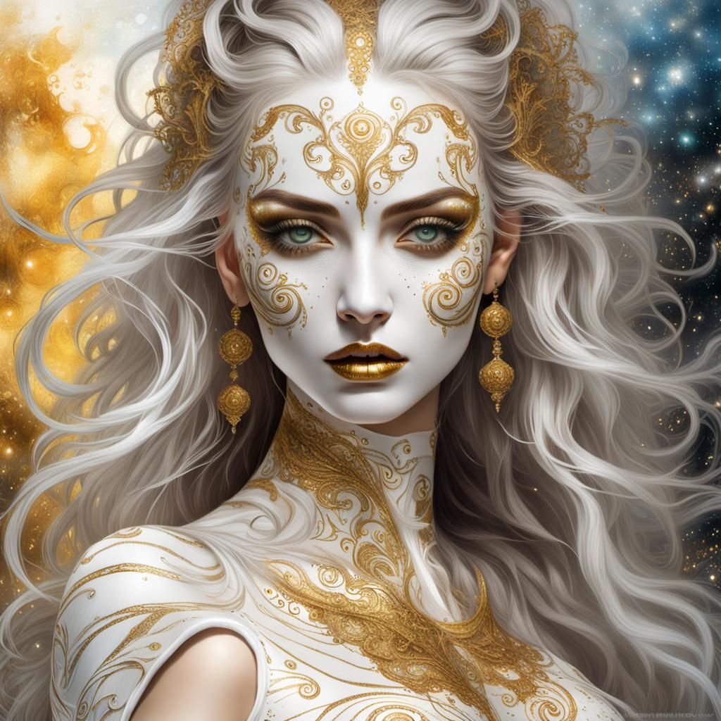 Stunning Young Woman in White Bodypaint as Hyperrealistic Di...