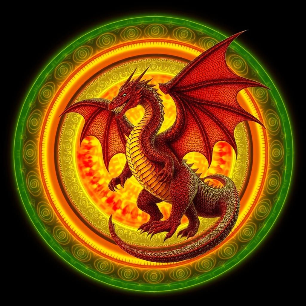 Radiant Dragon Encased in Fiery Concentric Circles