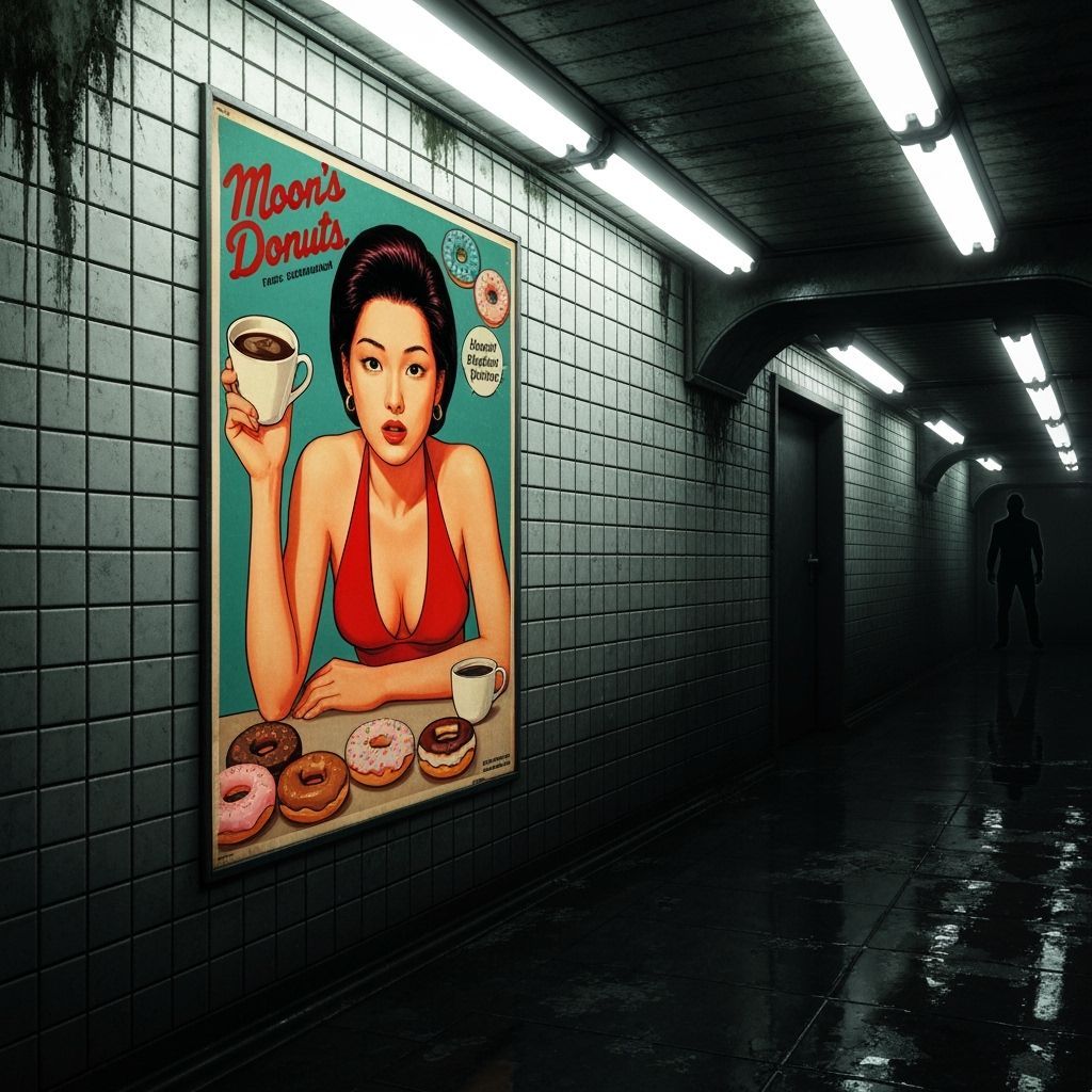 Mai Shiranui Ad for Moon's Donuts in Vintage Comic Style