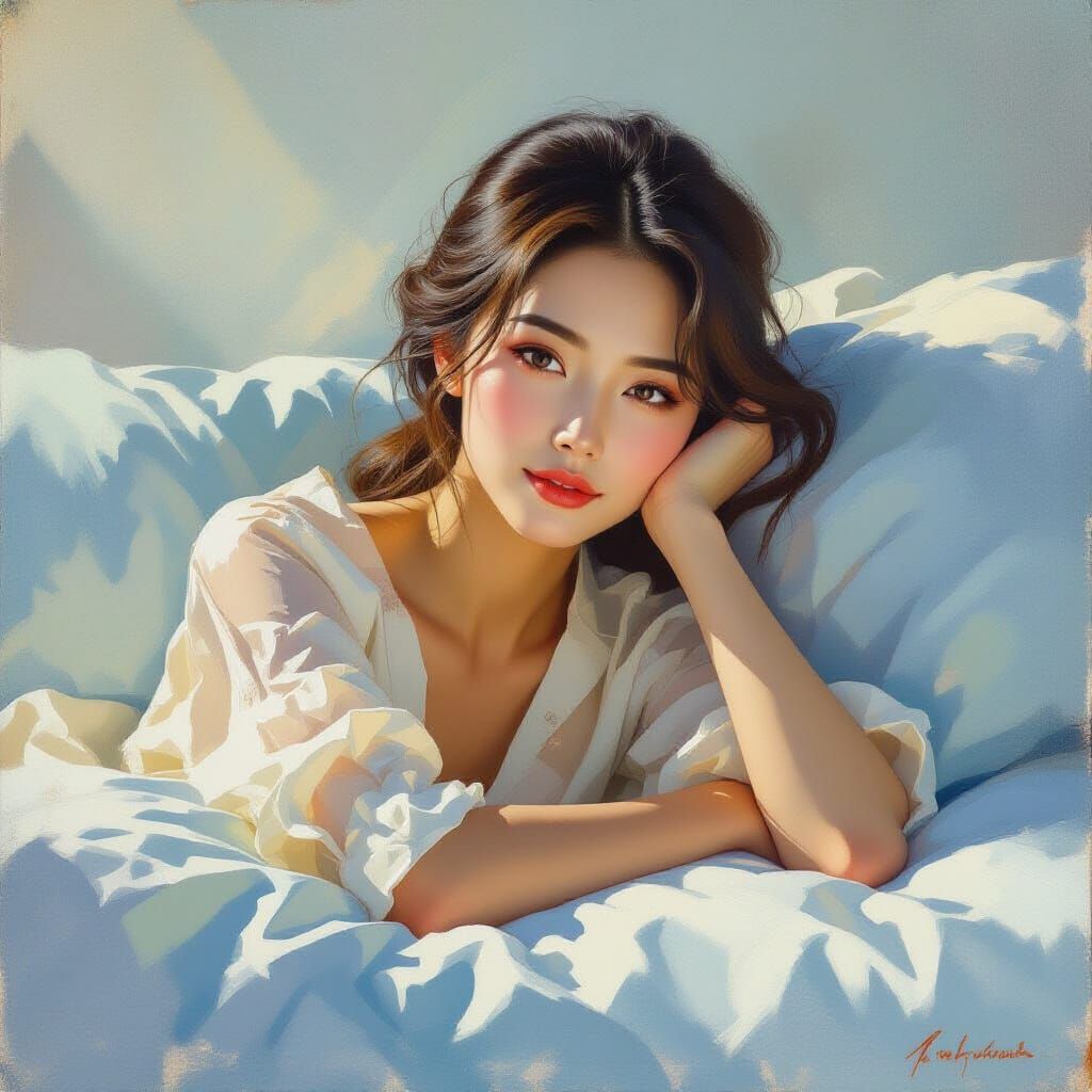 Elegant Chinese Woman in Realistic Oil Painting