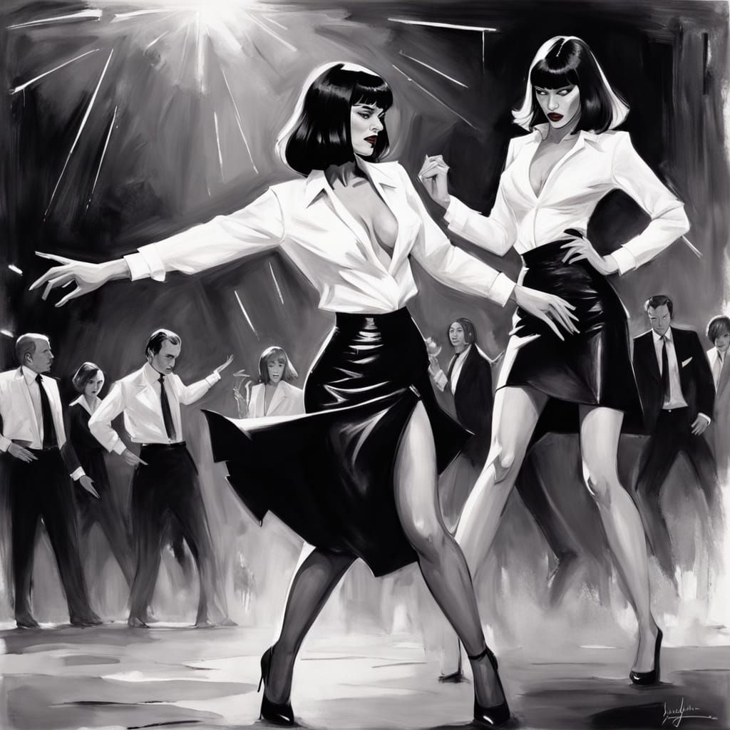 Glamorous Women Dance in Tuxedo and Leather Skirt in Moody C...