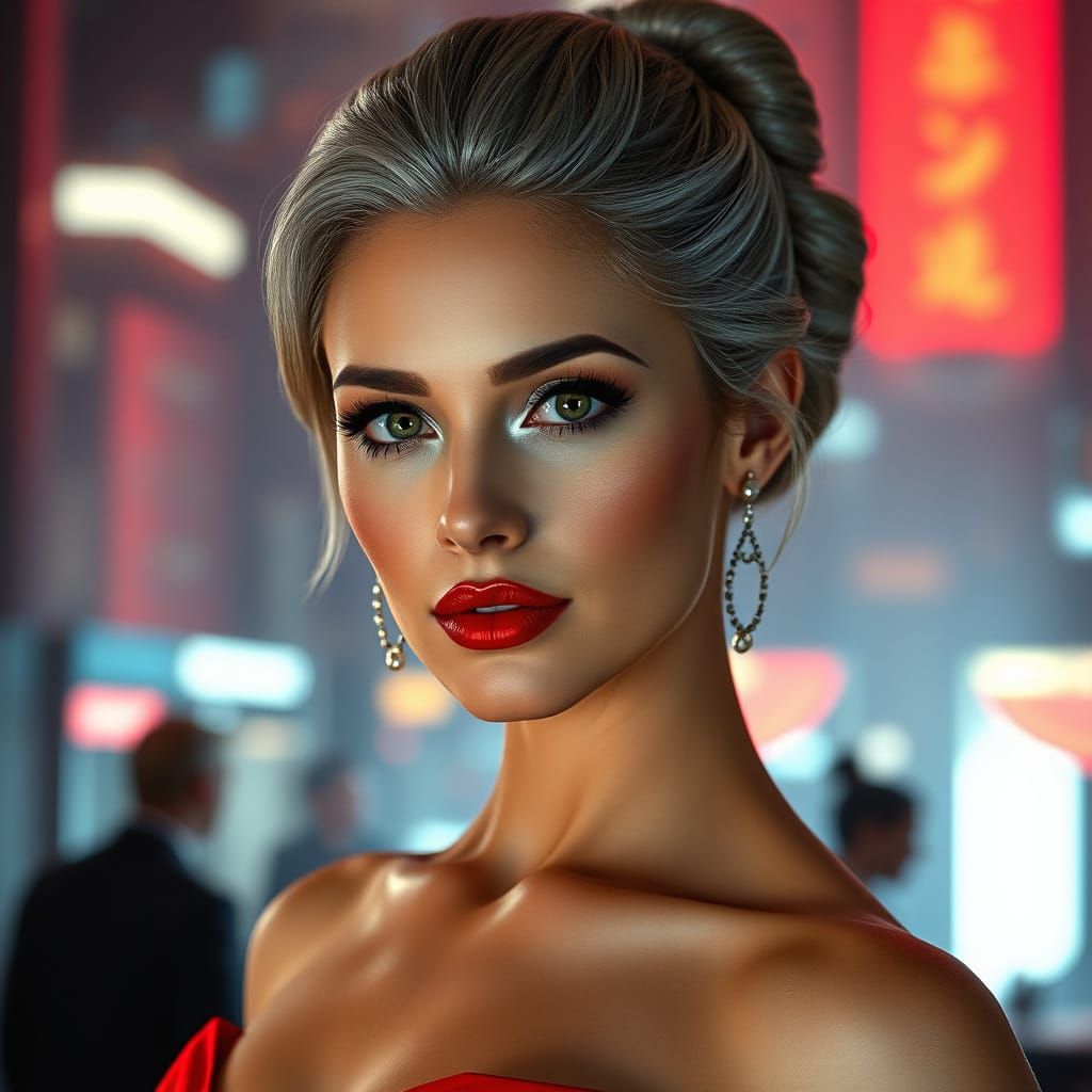 Elegant Woman in Futuristic Evening Gown