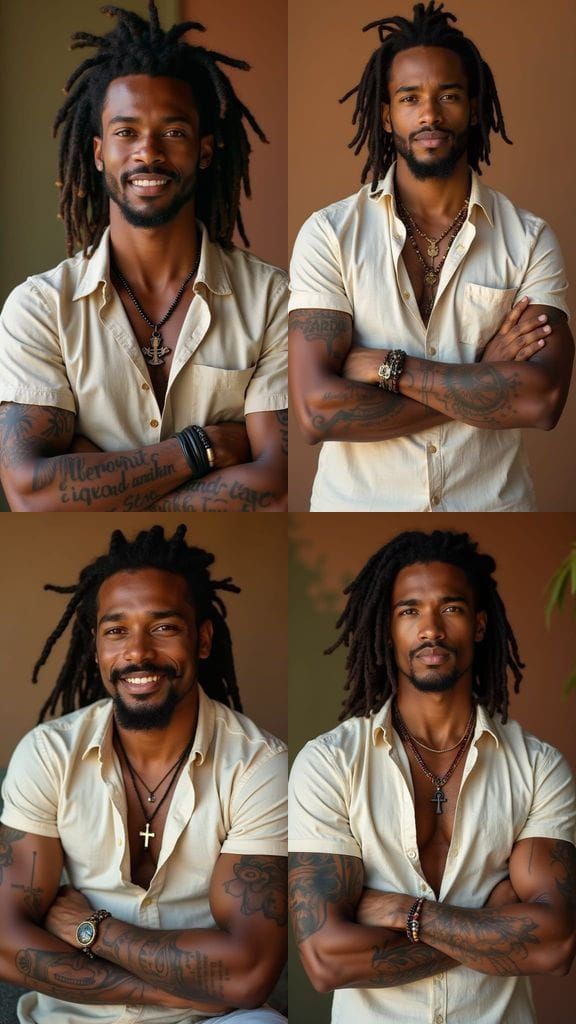 Afro-Latino Man Portrait with Cultural Tattoos and Locs