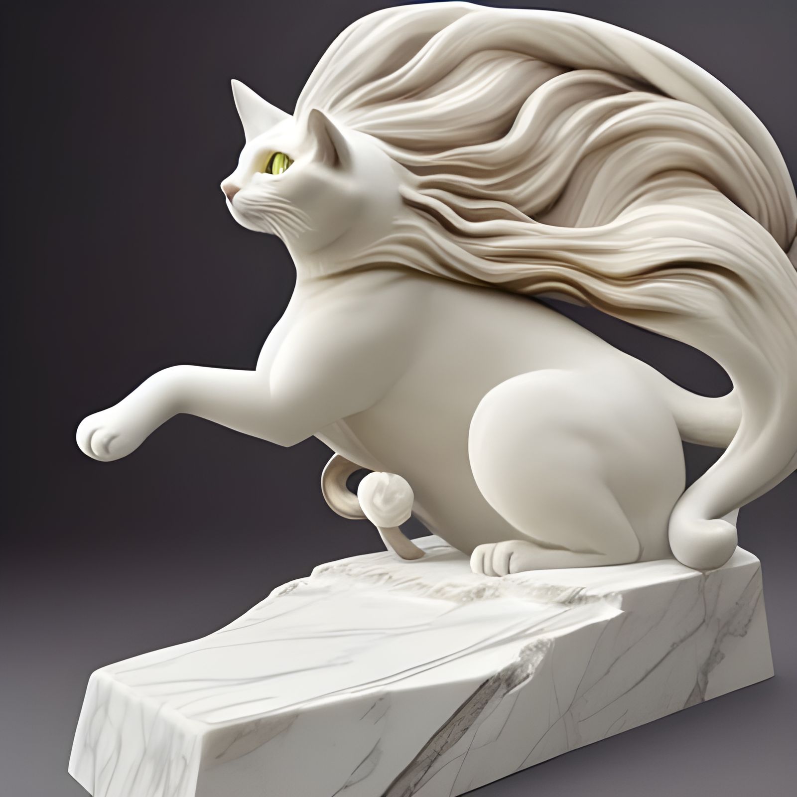 Dynamic Marble Sculpture of a Jumping Cat