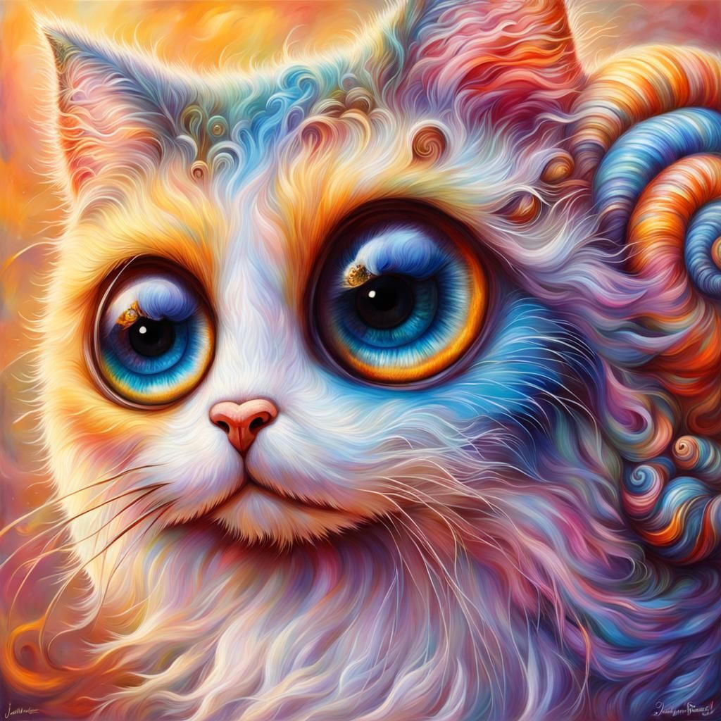 Hyperrealistic Cat Snail Creature in Oil Painting Style