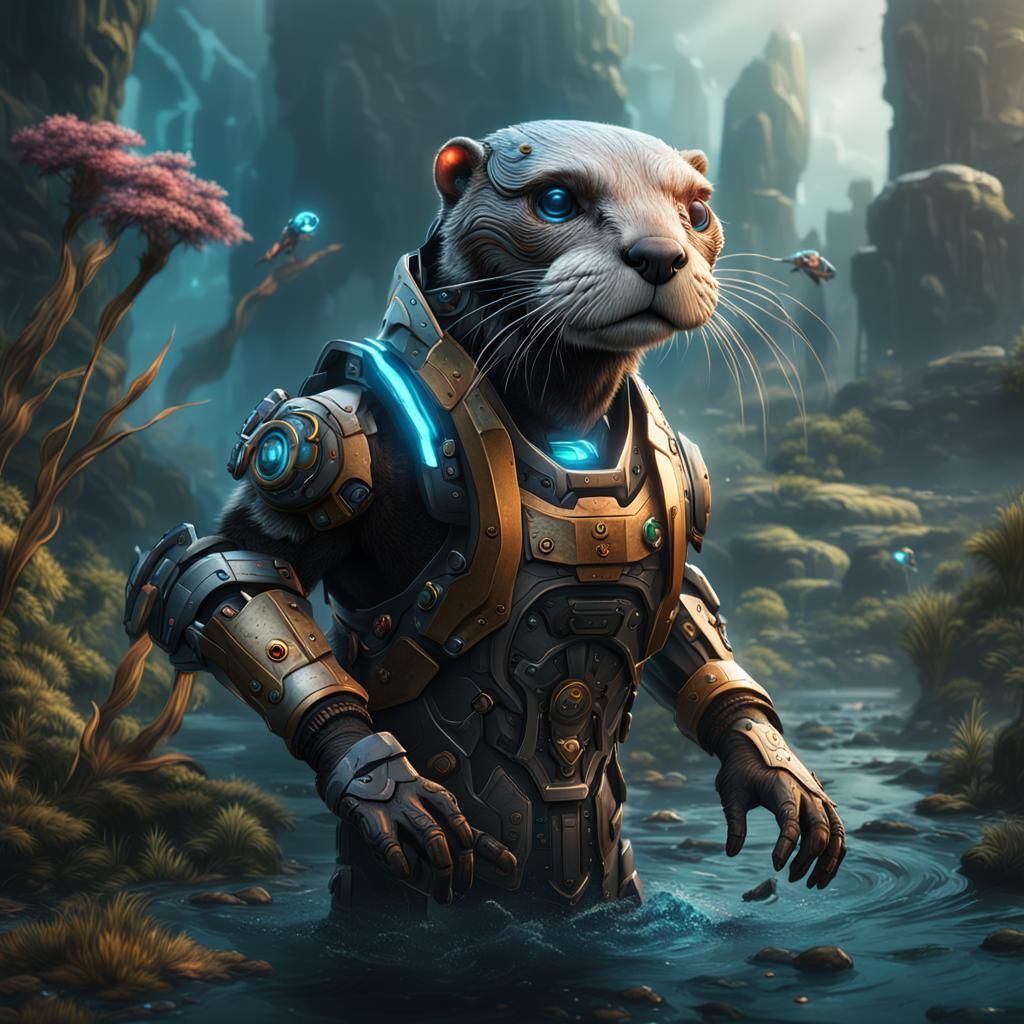 Detailed Cyborg Otter Concept Art in 8K
