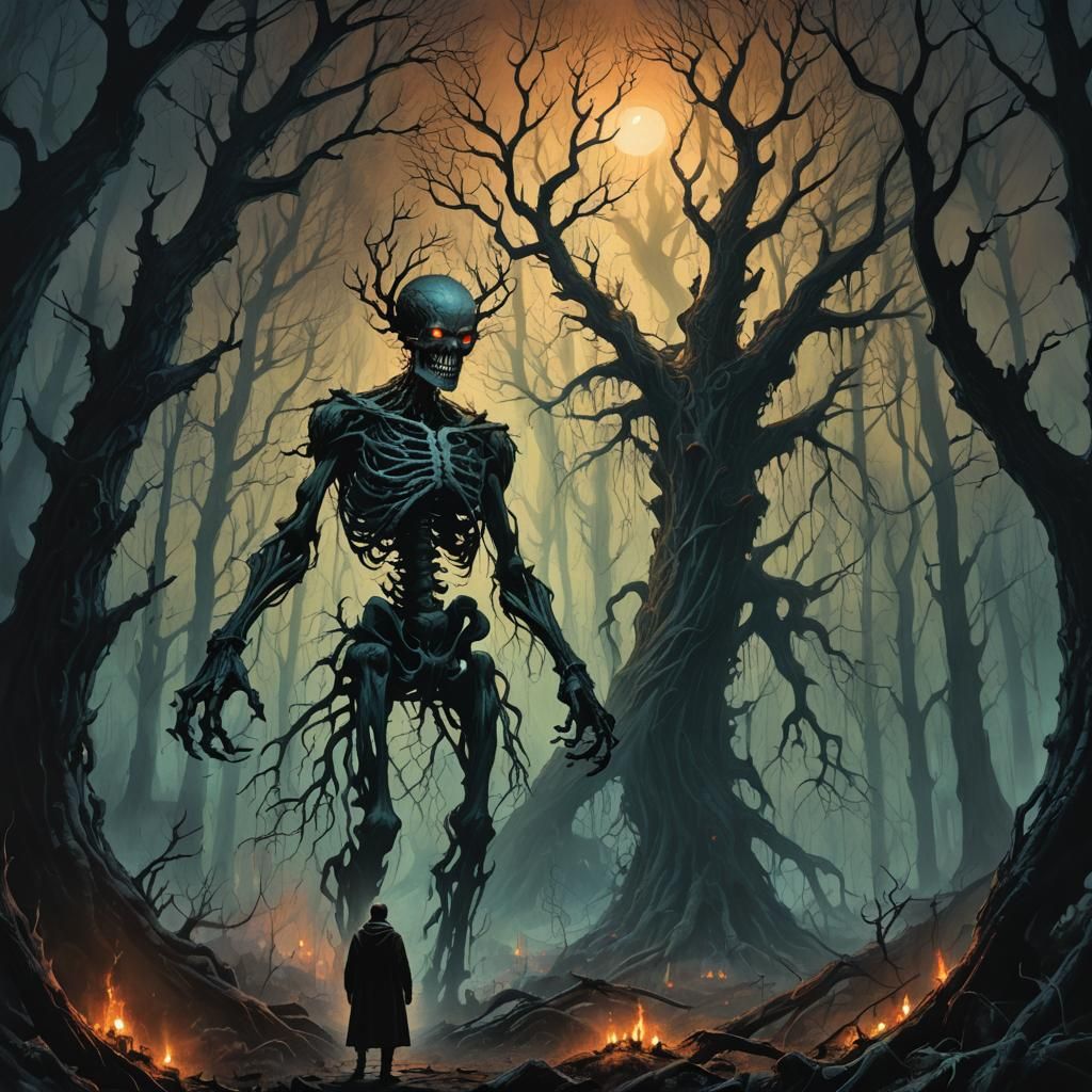 Menacing Man in Mystical Forest: Dark Fantasy Art
