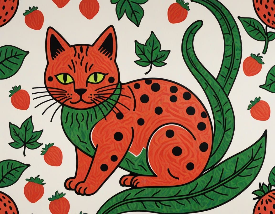 Fruit Cats in Minimalist Line Drawings