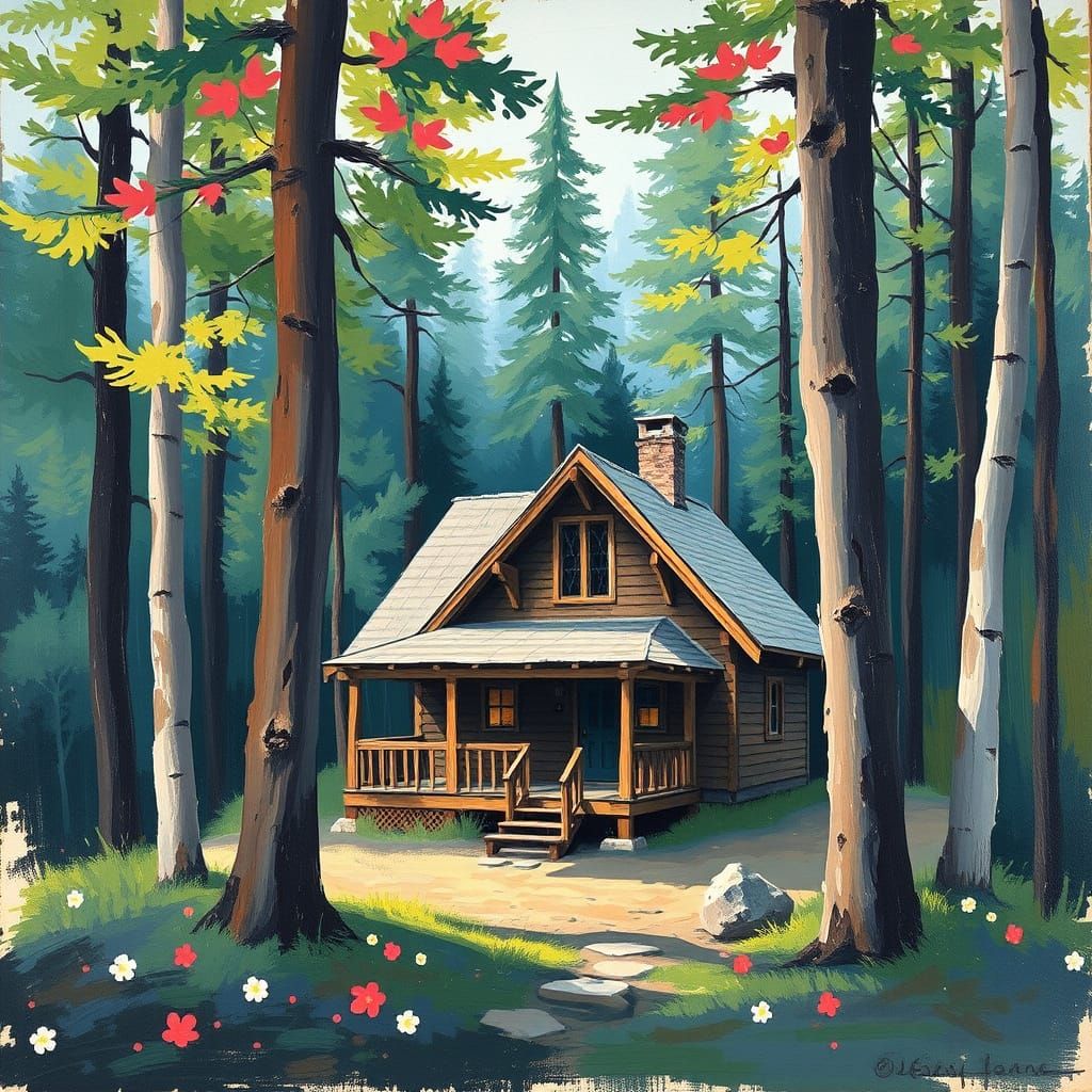Cozy Cabin in Vibrant Woodland