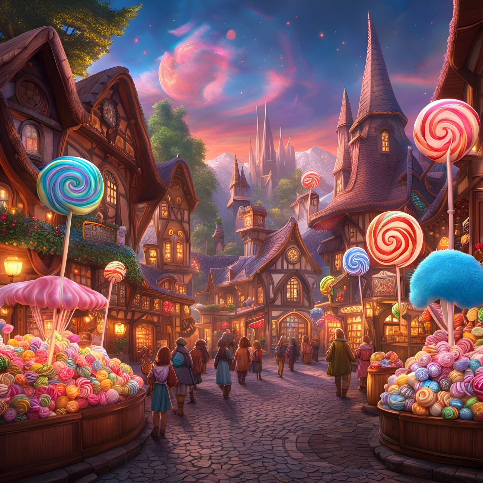 Fantastical Candy Shop with Lollipops in Storybook Style