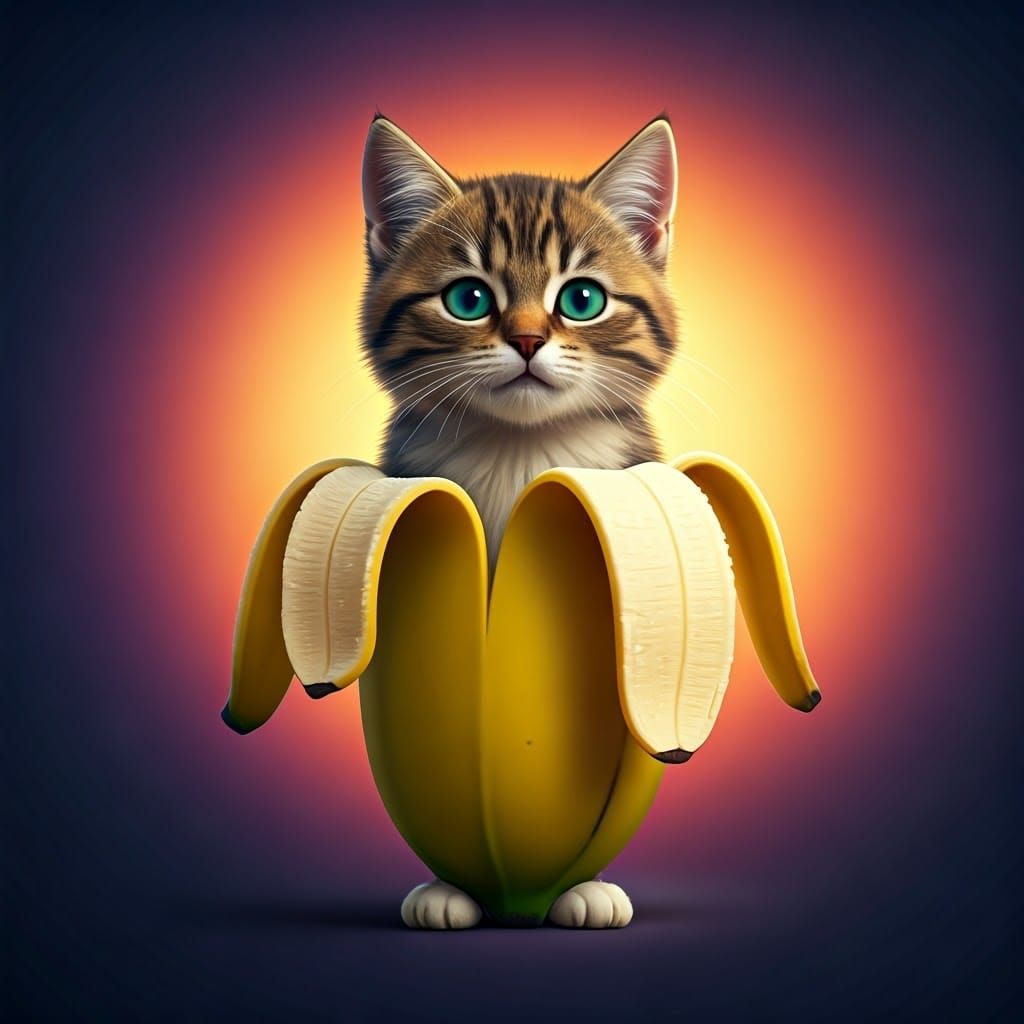 Whimsical Banana Kitten Hybrid in Vibrant 4k