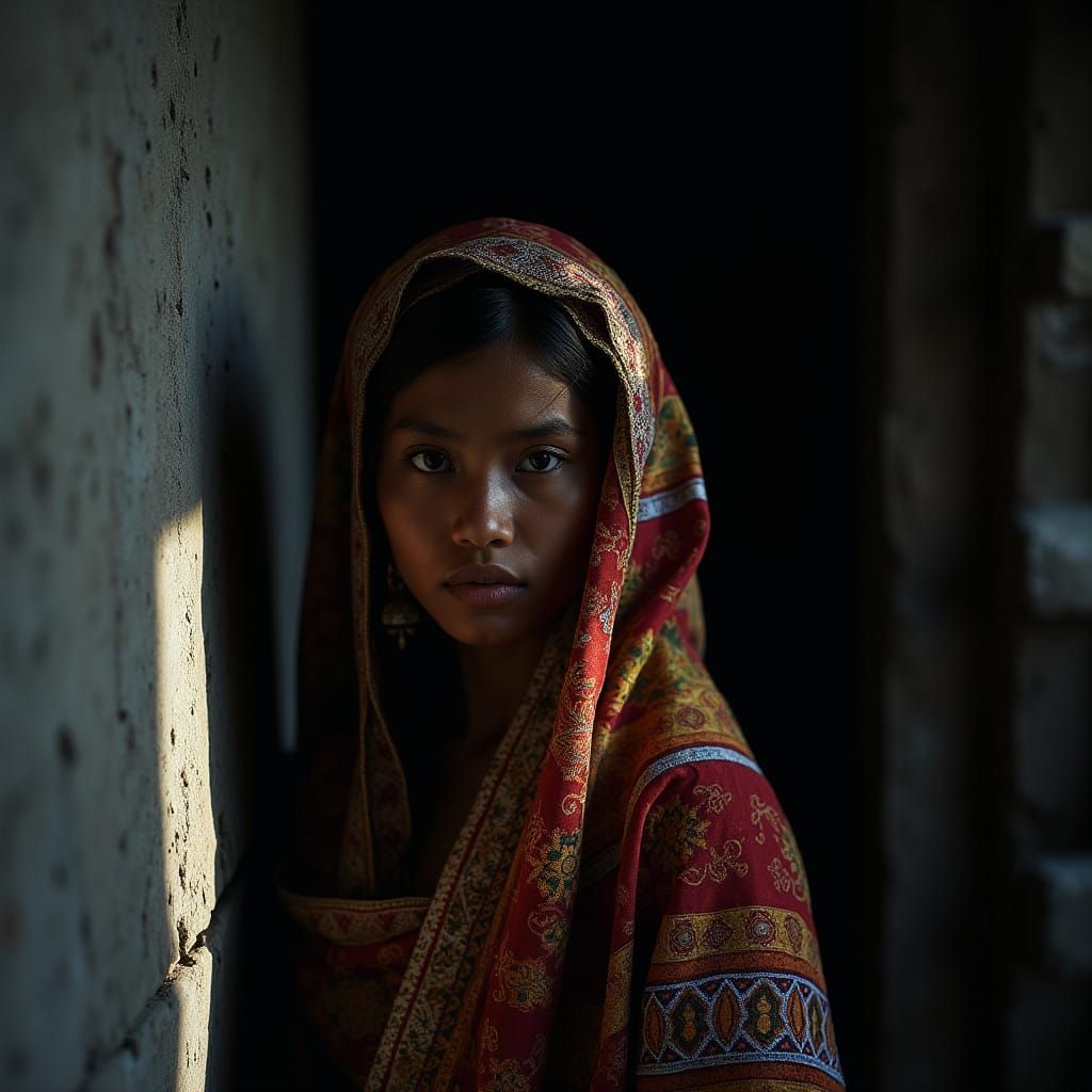 Mysterious Figure Emerge from Shadows in Vibrant Ethnic Atti...