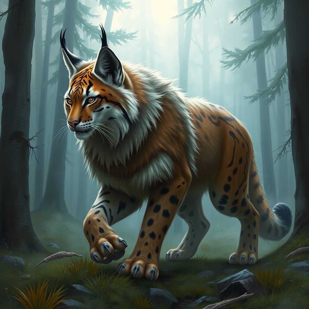 Lynx in Misty Forest, Biomechanical Art Style