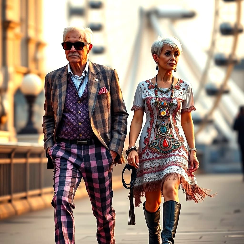 Elegant Boho Couple Strolls through London