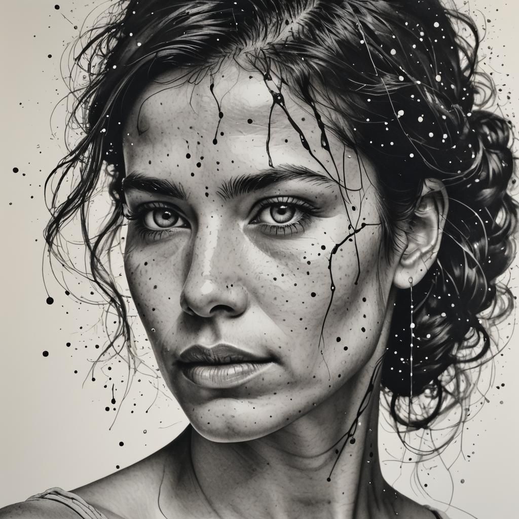 Ink Portrait of a Woman in Studio Lighting