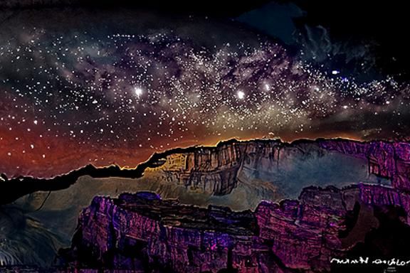 Milky Way Over Grand Canyon in Pen and Ink