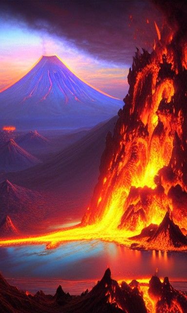 Erupting Volcano in Undead Kingdom: Hyperrealistic Landscape