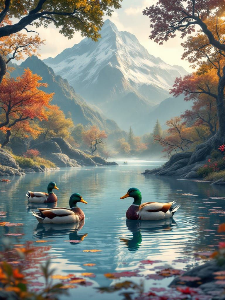 Mallard Ducks in Dreamy Landscape: Matte Painting