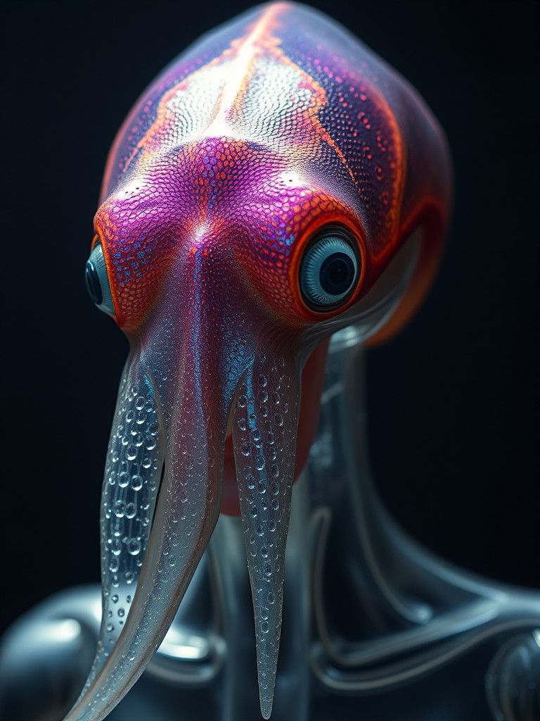 Iridescent Squid Woman in Dreamlike Transparency