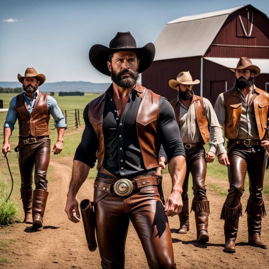 Muscled Cowboy on a Farm, Realistic Photo