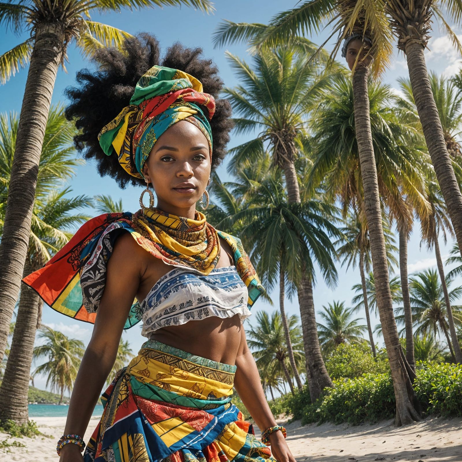 Jamaican Woman in Traditional Dress on Beach