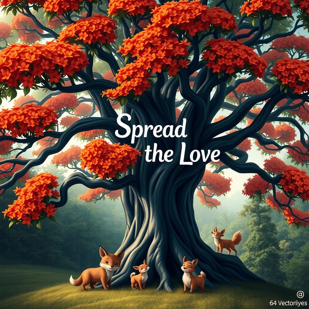 Whimsical Woodland Scene with Dancing Animals and a Tree of ...