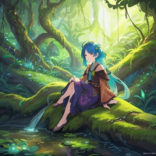 Earthy Dragon Girl in Lush Fantasy Landscape