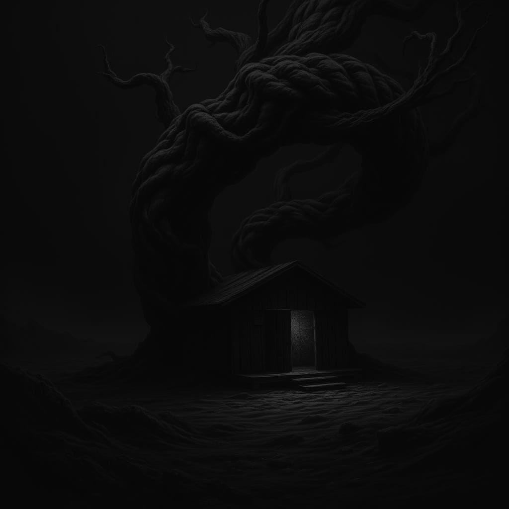 Ethereal Void Tendrils Engulf a Twisted Abandoned Shack